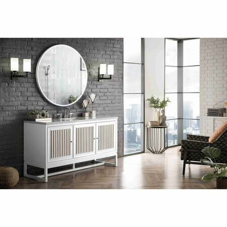 James Martin Vanities Athens 60in Single Vanity, Glossy White w/ 3 CM Eternal Jasmine Pearl Quartz Top E645-V60S-GW-3EJP